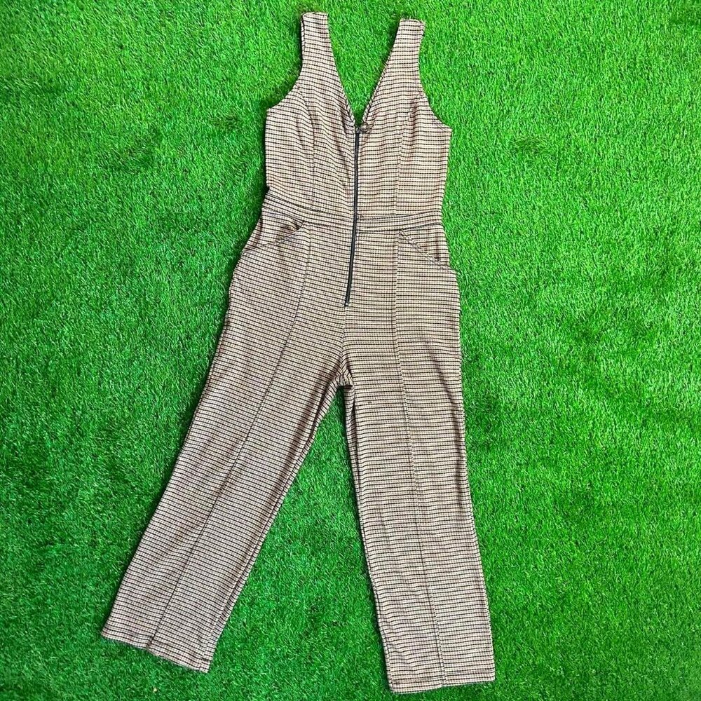 Wild Fable Dark Orange & Black Plaid Zip-Front Jumpsuit with Pockets -Size Small